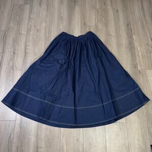 J.Crew Christina Midi Skirt 12T Blue Contrast Stitch Cotton Poplin Elastic Waist